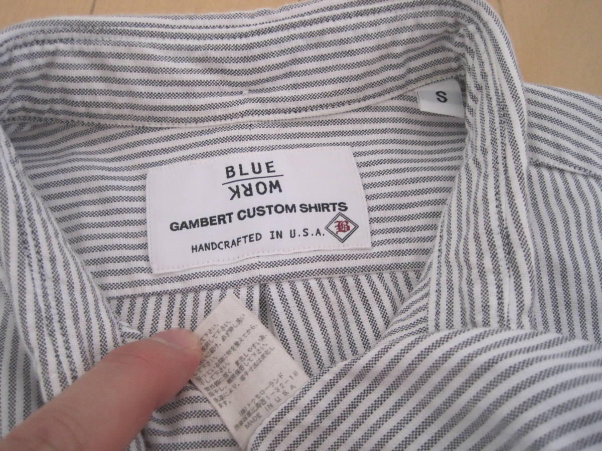 アメリカ製　ギャンバートカスタムシャツGambert Custom Shirt×Blue Workブルーワーク　ボタンダウンシャツ　S_画像3