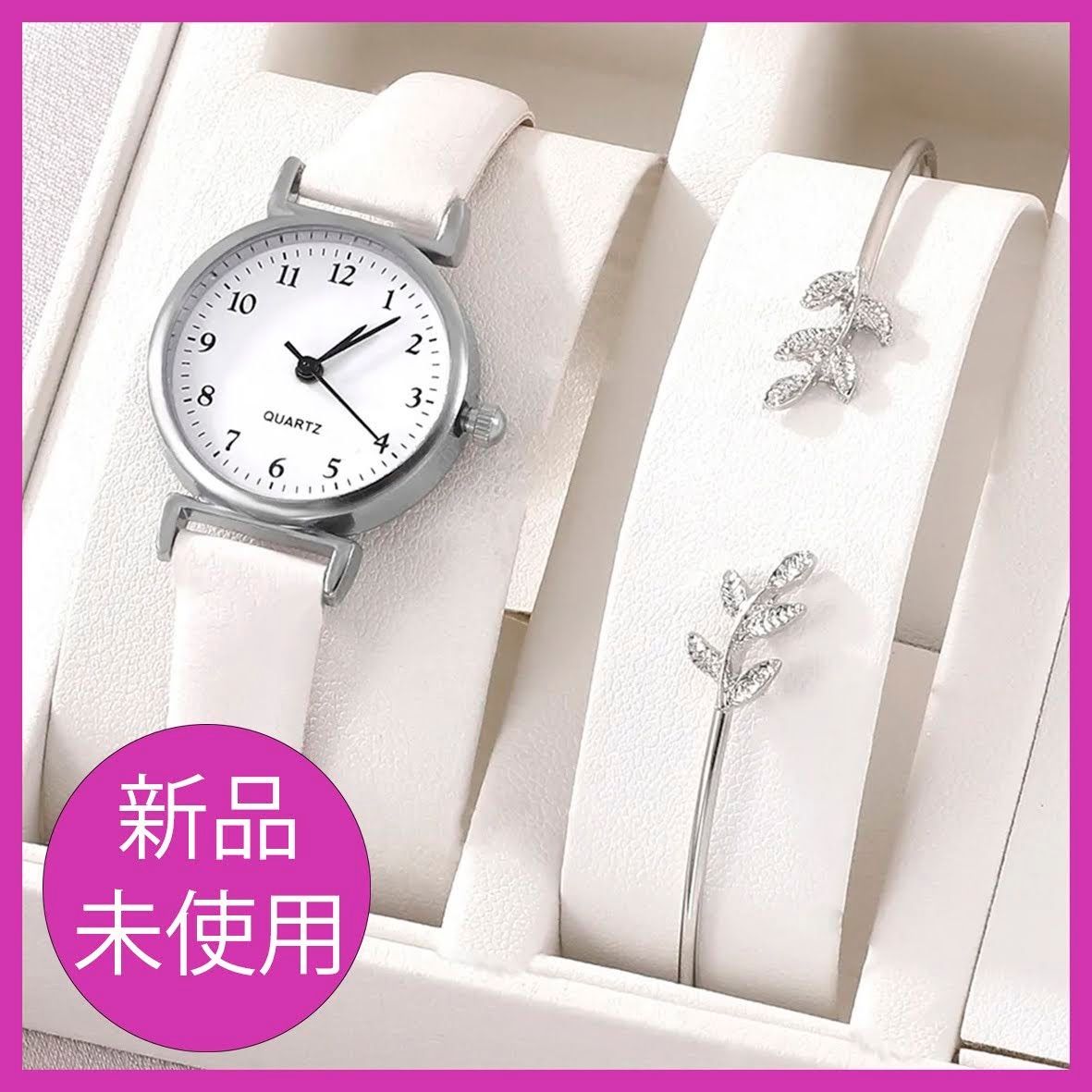 未使用品 女性用クォーツ時計 白いダイヤル シンプルな革 豪華 未使用品 女性用クォーツ時計 白いダイヤル シンプルな革 豪華