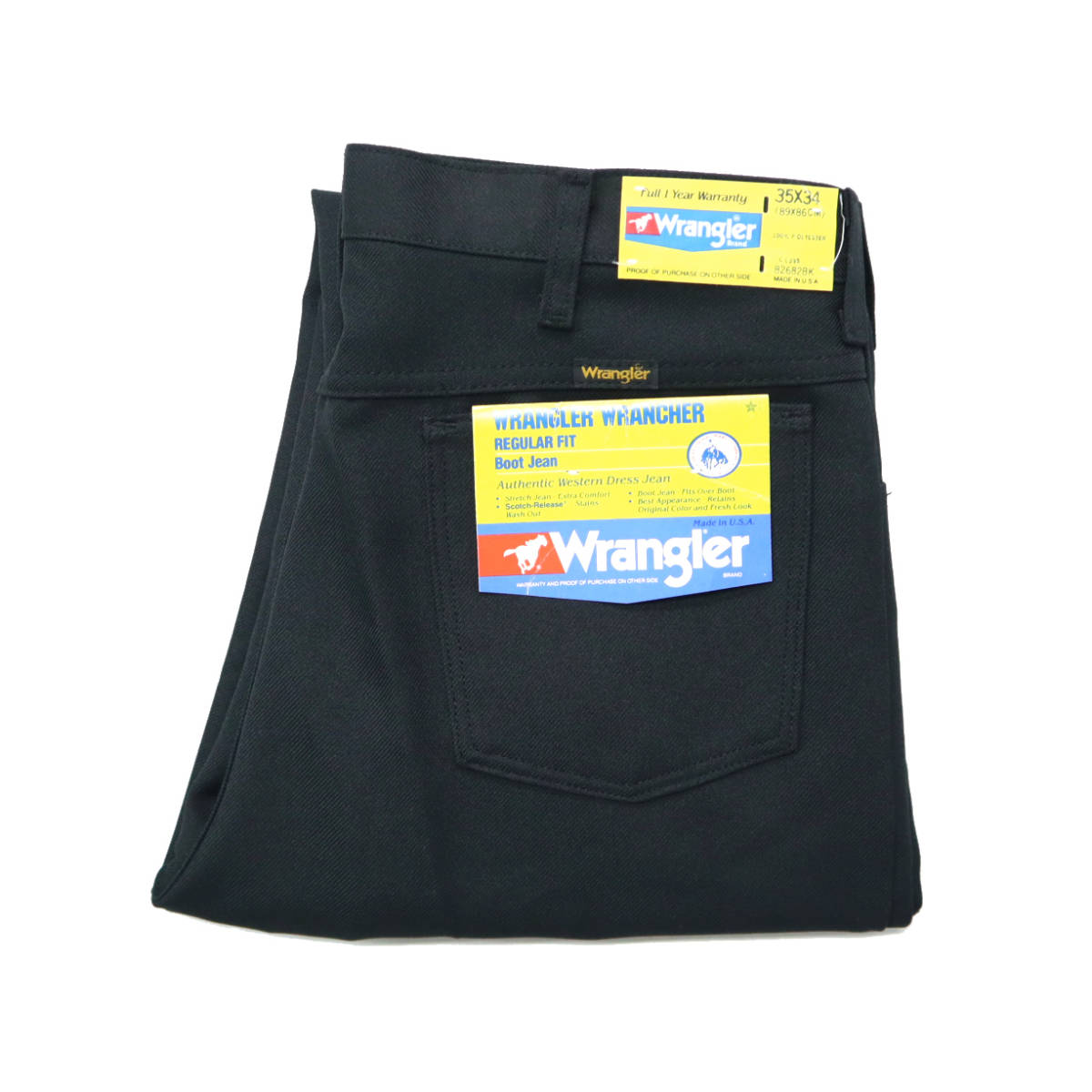 デッドストック 80s ビンテージ WRANGLER ラングラー USA製 WRANCHER ランチャー 82682BK 黒 ブラック スタプレ ブーツカット パンツ 古着_画像1