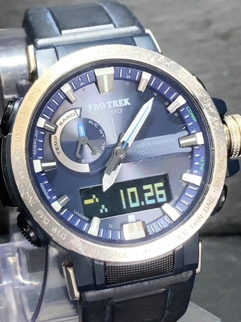 美品 CASIO カシオ PROTRECK プロトレック 腕時計 クライマーライン 電波ソーラー アナデジ腕時計 多機能腕時計 10気圧防水 PRW-60-2A_画像4