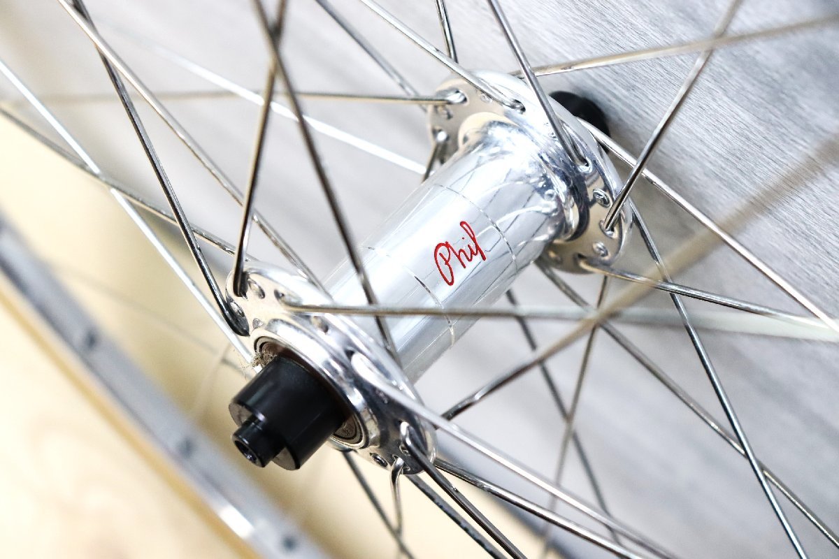 美品 レア 手組ホイール PHIL WOOD 32H ハブ VELO ORANGE リム 11s カンパフリ― クリンチャー 前後セット タイヤ付 cicli17 23の画像5