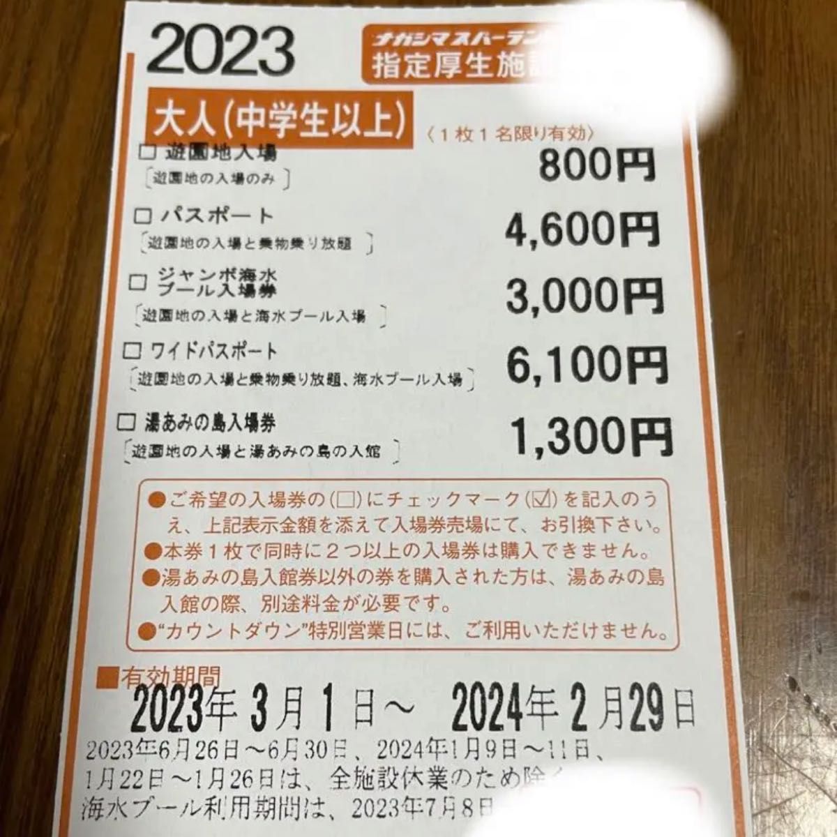 ナガシマスパーランド 割引券大人用一枚|PayPayフリマ