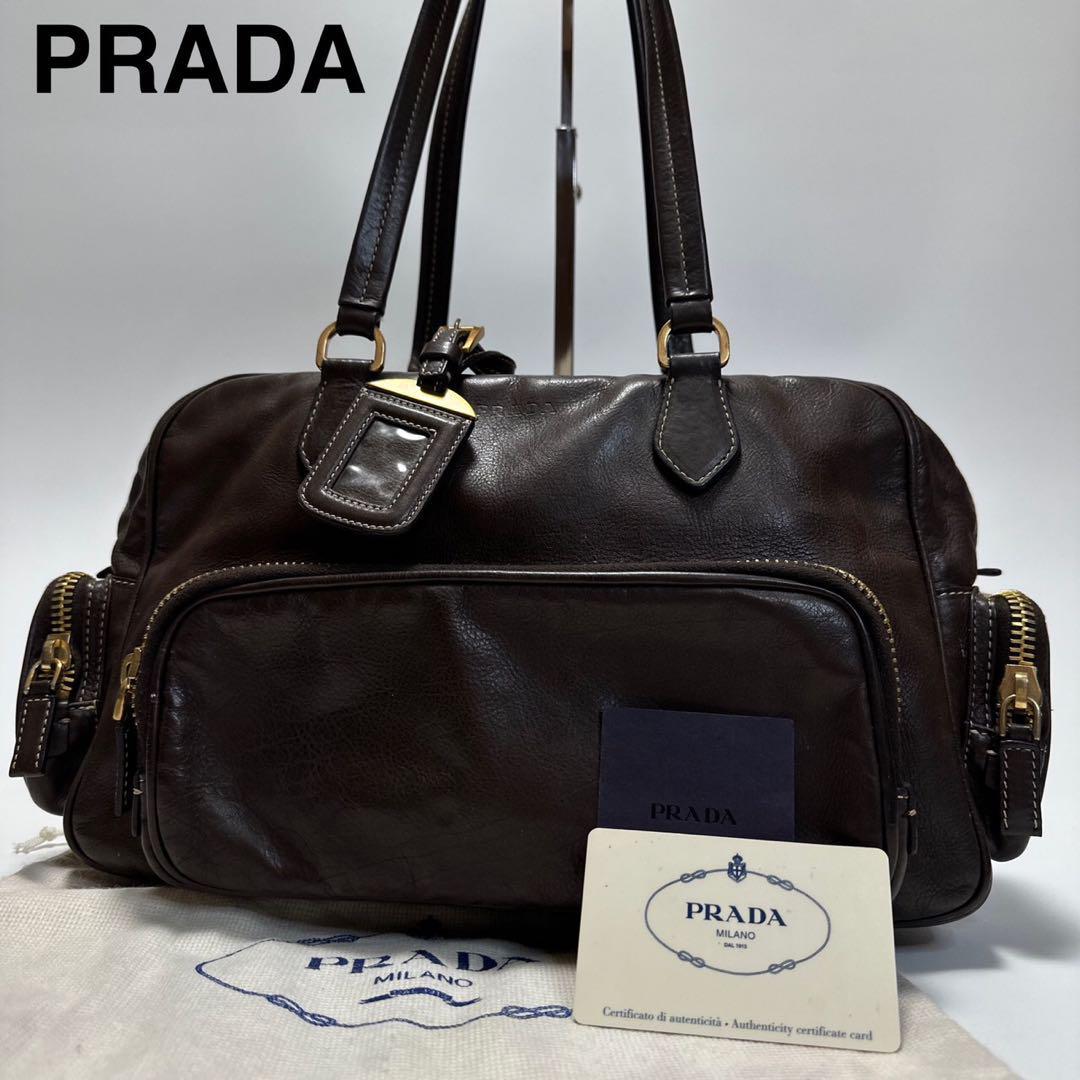 送料無料 132【極美品】Gカード付き プラダ PRADA 型押しロゴ レザー