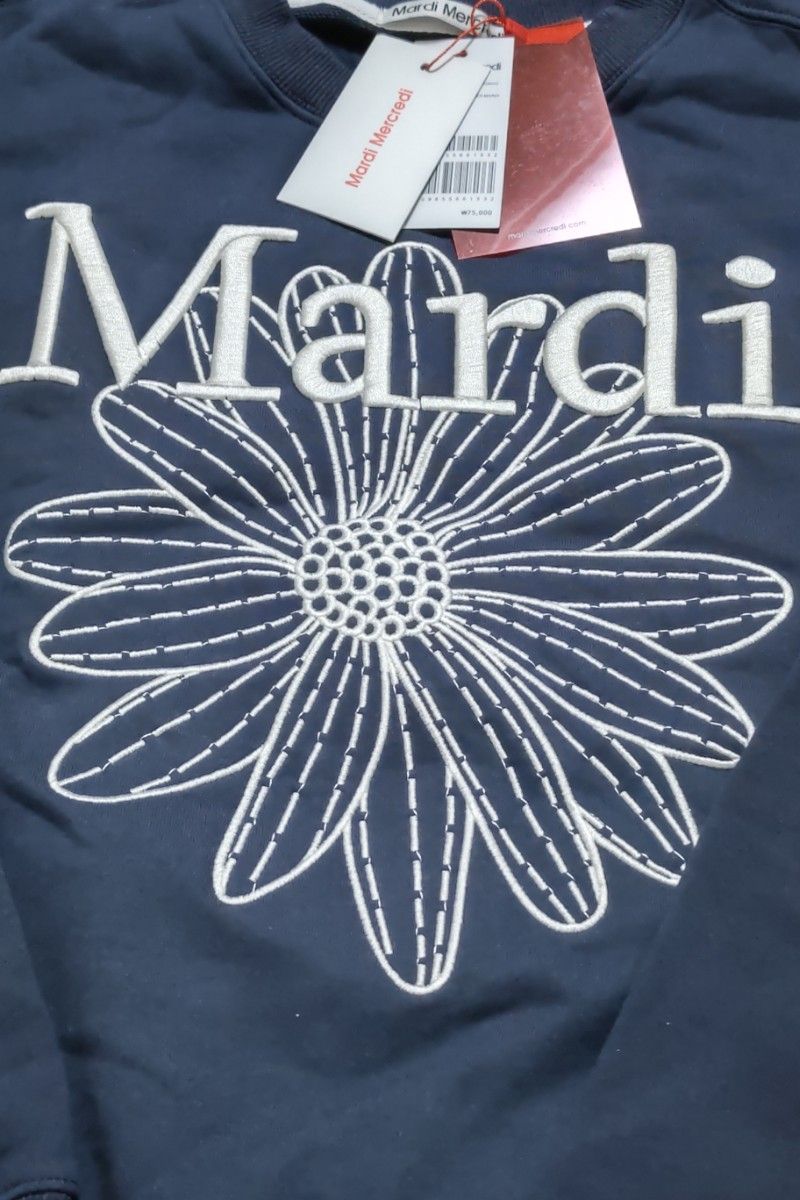 マルディメクルディ Mardi Mercredi スウェット ネイビーホワイト刺繍-