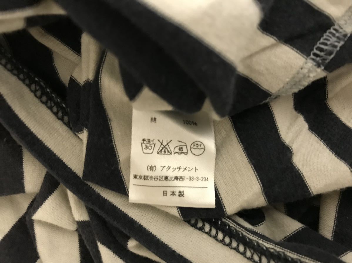 本物アタッチメントATTACHIMENTコットンボーダー柄Vネック半袖Tシャツメンズサーフアメカジミリタリービジネススーツピンクグレー1S日本製_画像5