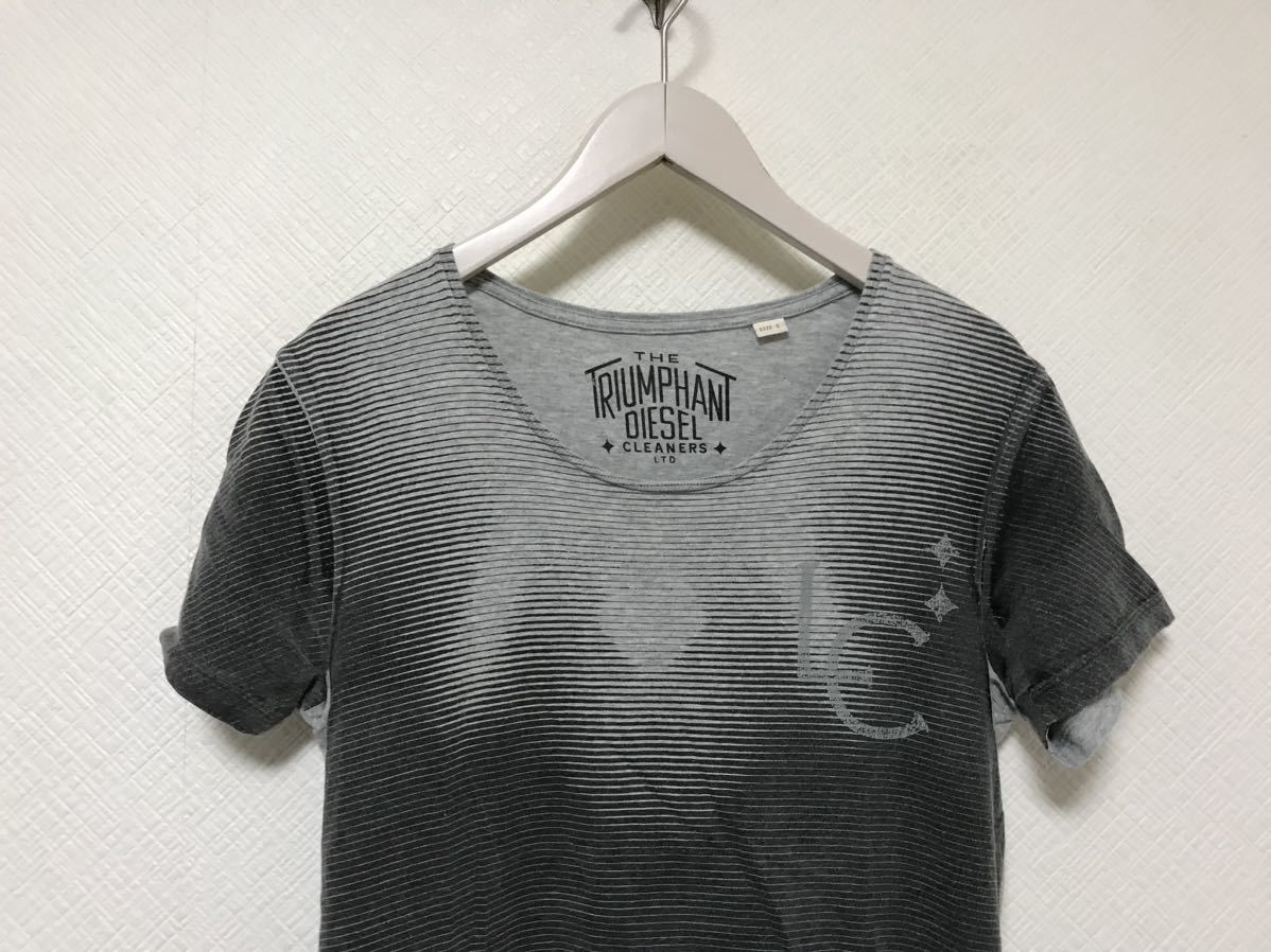 本物ディーゼルDIESELコットンボーダー柄プリント半袖TシャツメンズサーフアメカジミリタリービジネススーツグレーS