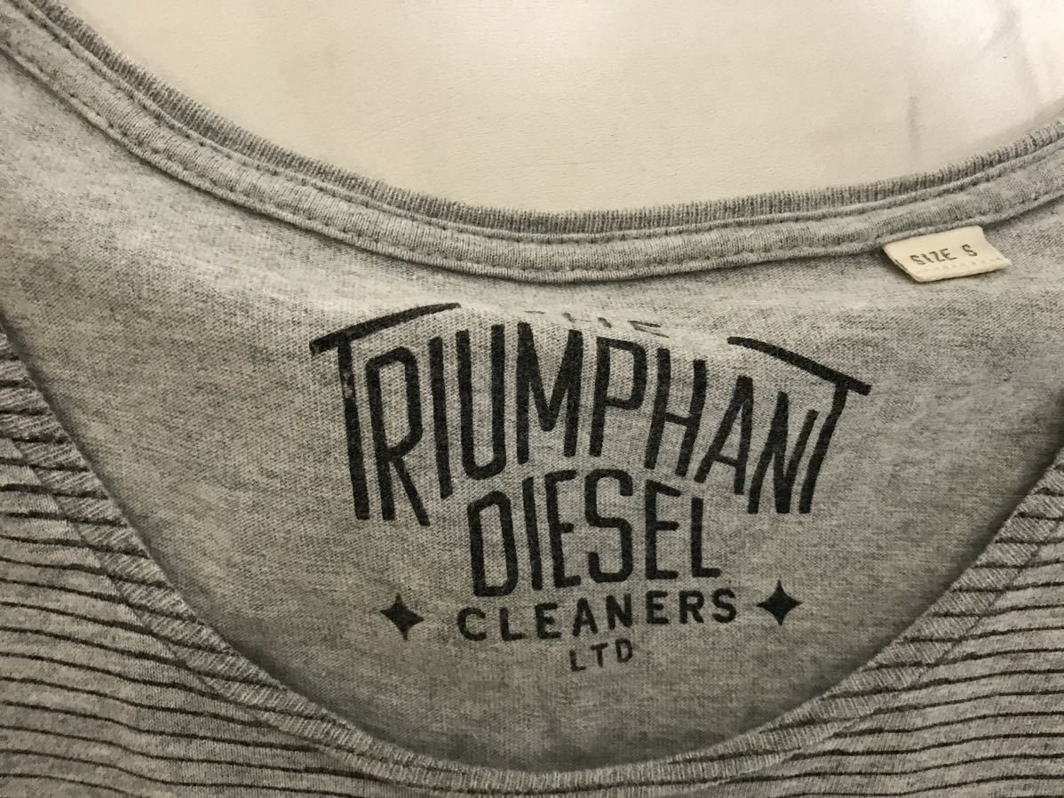 本物ディーゼルDIESELコットンボーダー柄プリント半袖TシャツメンズサーフアメカジミリタリービジネススーツグレーS