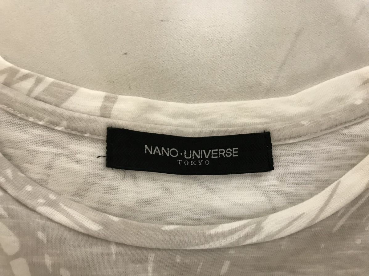 本物ナノユニバースNANOUNIVERSEコットン柄半袖Tシャツメンズサーフアメカジミリタリービジネススーツゴルフグレー白ホワイトS