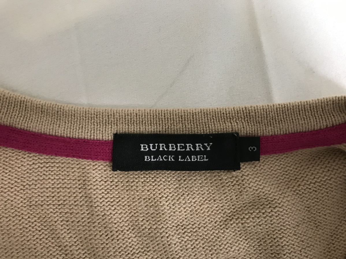 本物バーバリーブラックレーベルBURBERRYコットンロゴ刺繍ニット長袖セーターメンズサーフアメカジワークビジネススーツLベージュ3_画像4