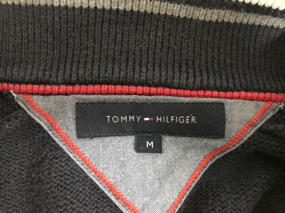 本物トミーヒルフィガーTOMMY HILFIGERコットンジップニット長袖セーターカーディガンメンズサーフアメカジ紺ネイビーM