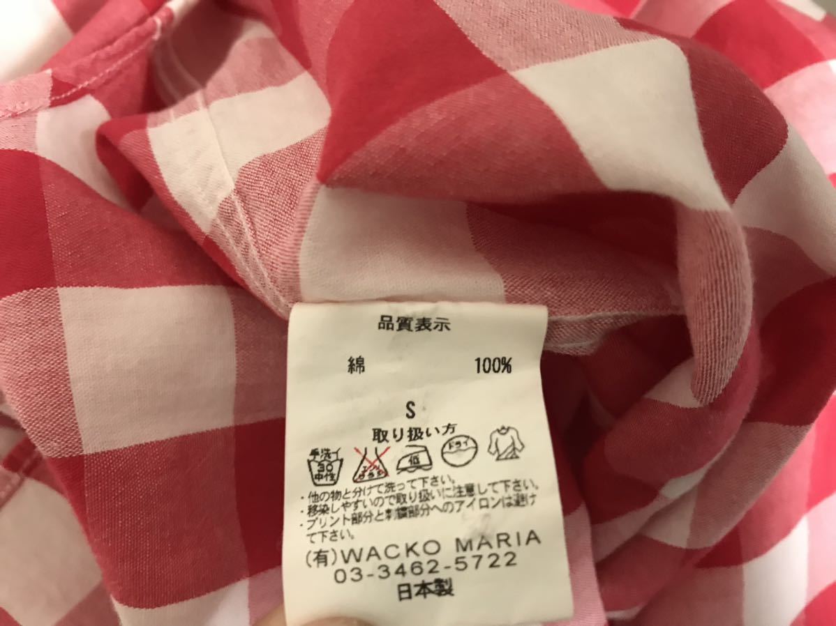 本物ワコマリアWAKOMARIAコットンブロックチェック柄半袖シャツメンズサーフアメカジミリタリービジネススーツ赤白ホワイトS日本製