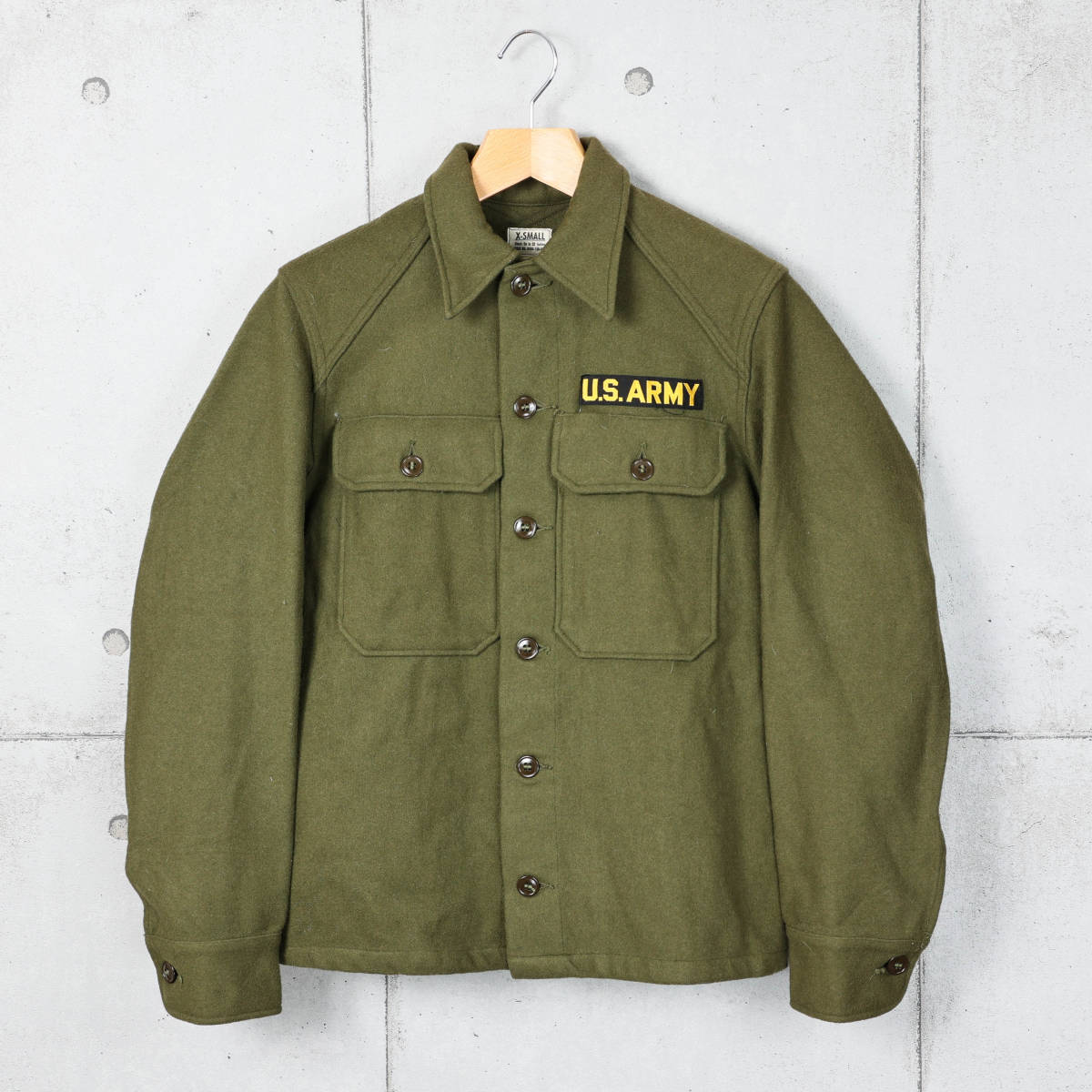 US ARMYアメリカ陸軍◆1954年製 ウールシャツ◆オリーブ◆サイズXS_画像1