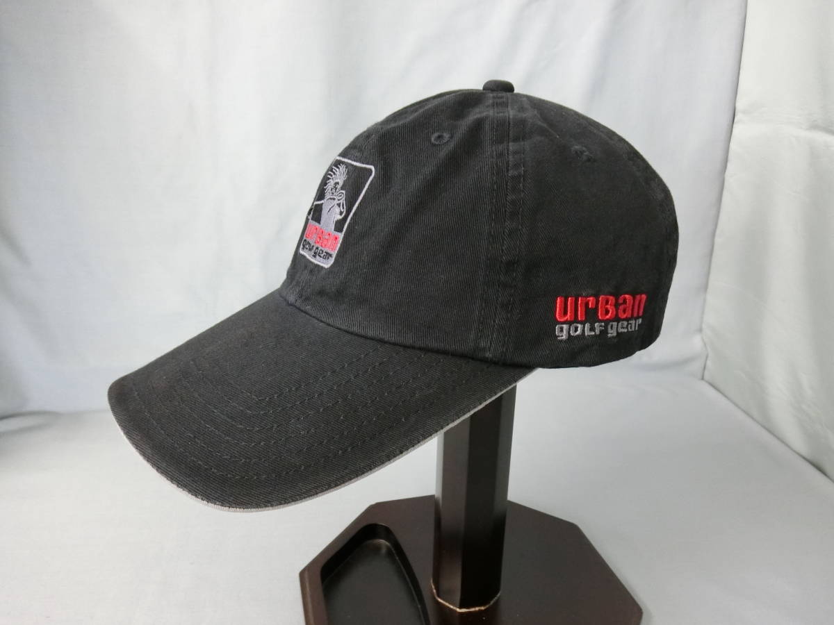 Urban Golf Gear ゴルフ キャップ 黒 ブラック サイズフリー 帽子 cap 刺繍 ストラップバック アーバンゴルフギア 古着の画像3