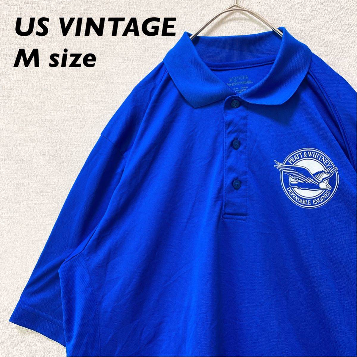 US古着 半袖ポロシャツ ラガー 無地 ワンポイントロゴ 男女兼用 青色 Mサイズ ユニセックス ゴルフウェア プレーンの画像1