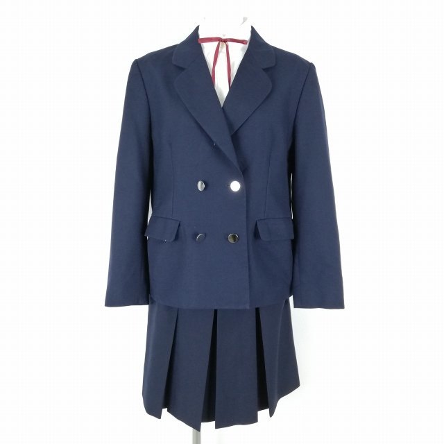 1円 ブレザー スカート 紐タイ 上下4点セット 大きいサイズ トンボ 冬物 女子 学生服 中学 高校 紺 制服 中古 ランクC NA0595_画像1