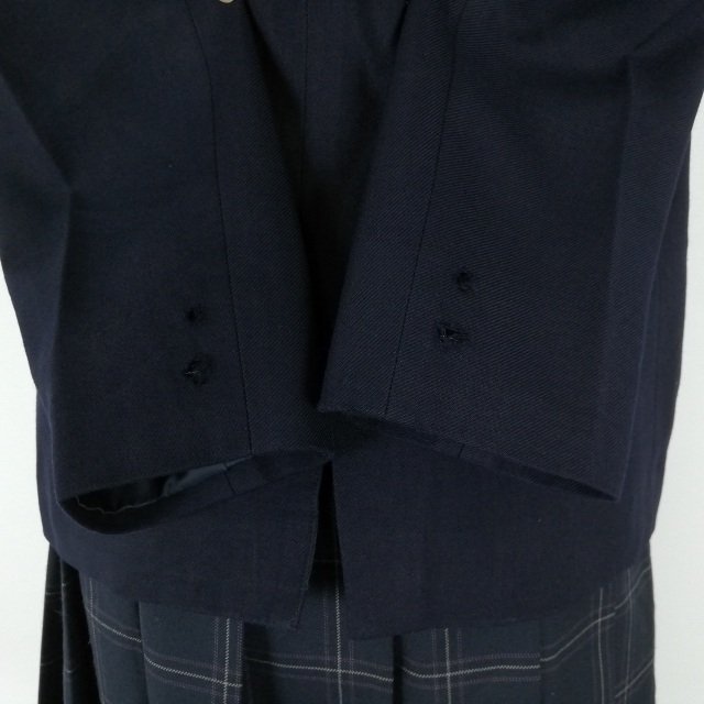 1円 ブレザー チェックスカート 上下2点セット S 冬物 女子 学生服 中学 高校 紺 制服 中古 ランクC NA0826_画像3