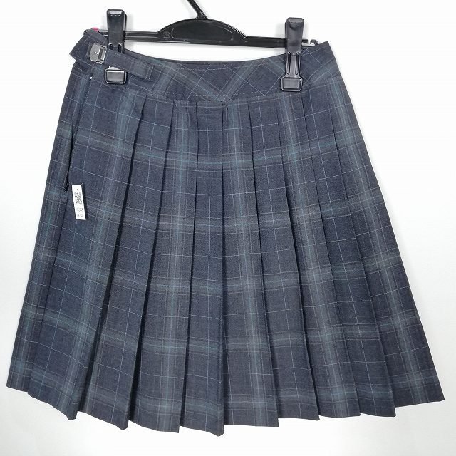 1円 スクールスカート 夏物 w63-丈53 チェック 中学 高校 プリーツ 学生服 制服 女子 中古 HK2449_画像2