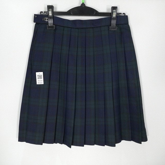 1円 スクールスカート 冬物 w66-丈50 チェック 中学 高校 プリーツ 学生服 制服 女子 中古 HK2634_画像2