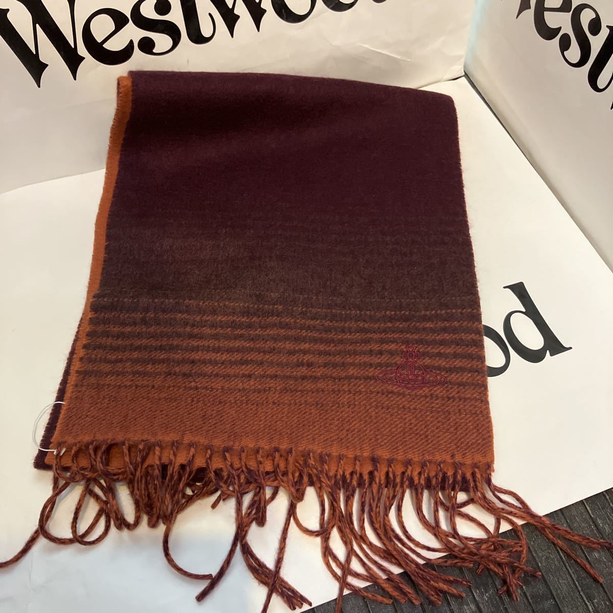 送料込●新品●価26700円 Vivienne Westwood カシミヤ100%マフラー B ワインブラウン オーブマーク ヴィヴィアンウエストウッド ビビアン