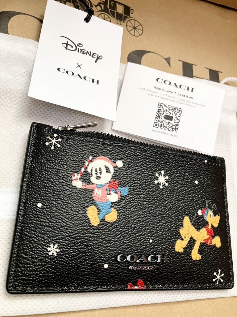 送料込 新品 COACH X ディズニー100周年コラボ ZIPカードケース 小物入 