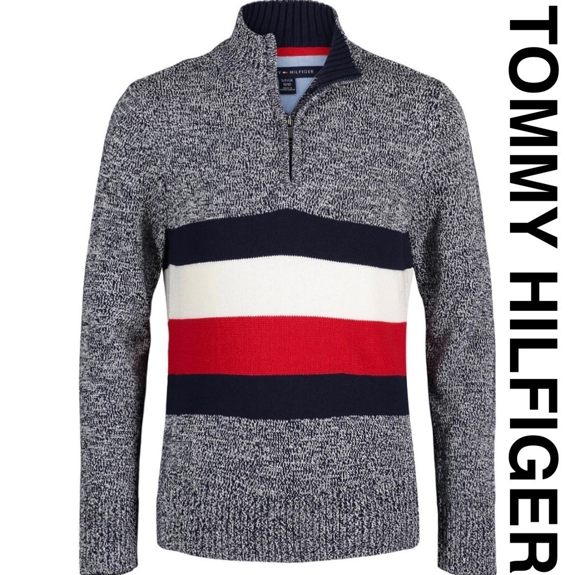 ニット ハーフジップ セーター トレーナー トミーヒルフィガー スウェット 新品 薄手   フラッグ ロゴ 3色 おしゃれ ブランド