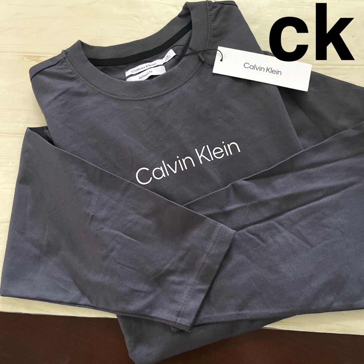 CK カルバンクライン Calvin Klein ロゴ トレーナー 正規品 スウェット パーカー ブランド ロングTシャツ グレー メンズ L/XL長袖Tシャツ