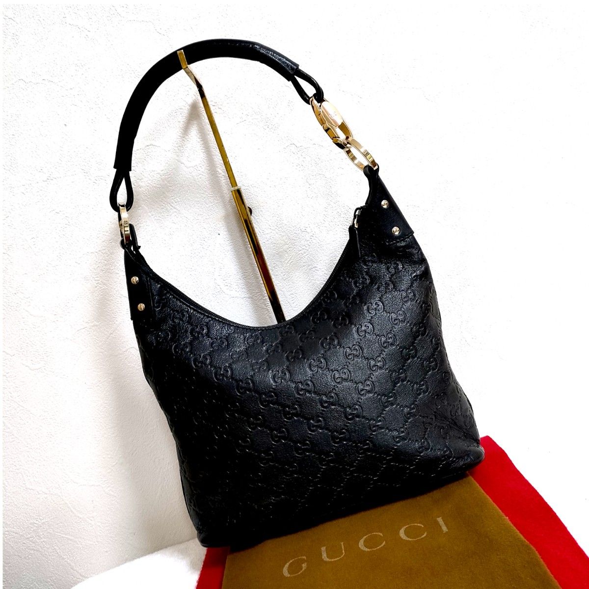 極 美品 GUCCI グッチ レザー ワンショルダー ハンドバッグ トートバッグ-