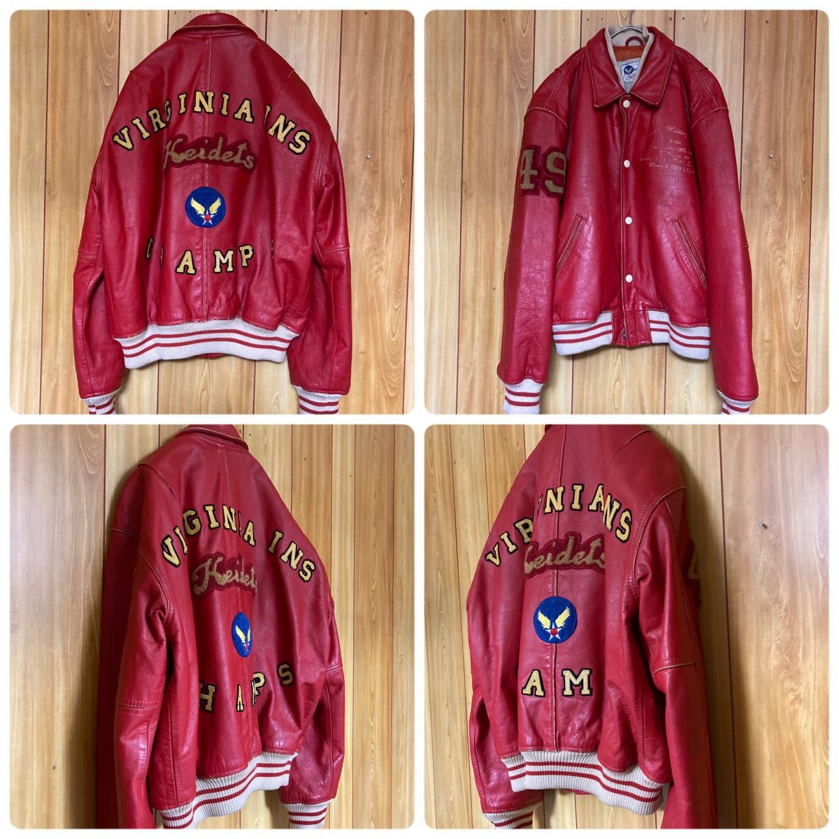 超希少　AVIREX レザージャケット VIRGINIA CHAMPS 赤革　スタジャン VARSITY ヴィンテージ