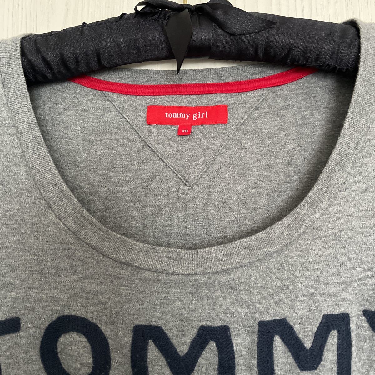 ★トミーヒルフィガー tommy girl トミーガール トップス 7分袖Tシャツ グレー×ネイビー 数回着用 XS（Mぐらい）_画像3