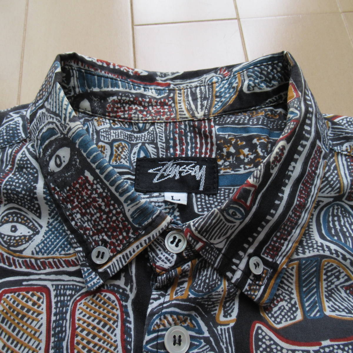 Oldstussy 黒タグ オープンカラーサイケ柄シャツ L ビンテージ Oldstussy 黒タグ オープンカラーサイケ柄シャツ L ビンテージ