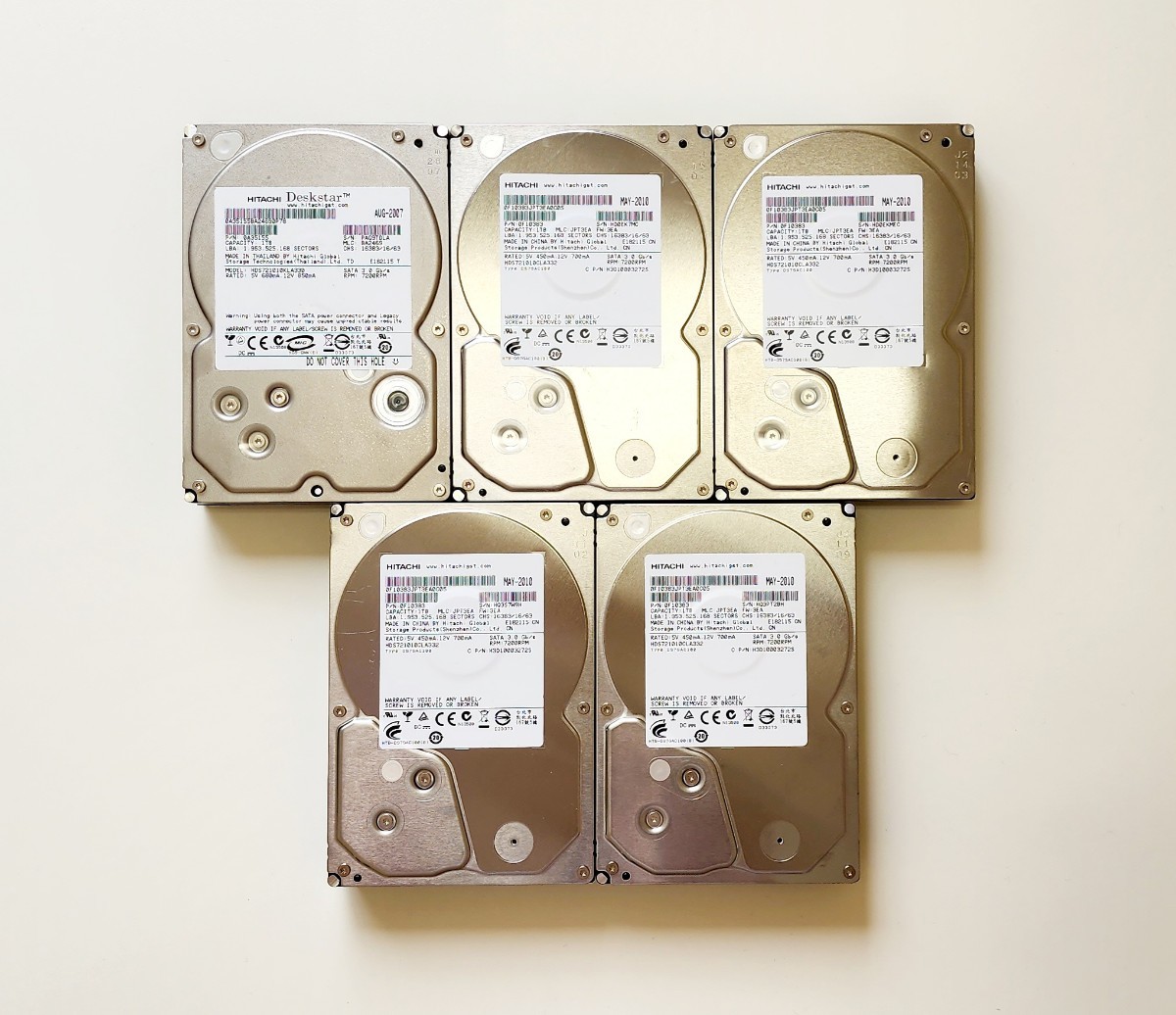 CrystalDiskInfo 正常 5個セット 1TB HDD 日立 HITACHI まとめて 3.5インチ SATA 中古ハードディスク 管H02_画像1