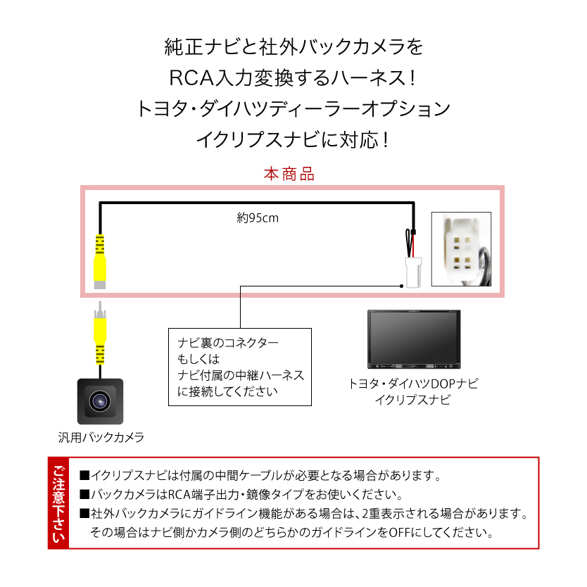 NHXT-W55V トヨタ純正ディーラーオプションナビ 汎用バックカメラ 変換ハーネス RCA接続 アダプター ケーブル RCH001T互換 ah56_画像2