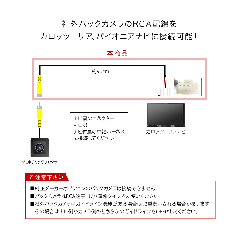 AVIC-HRZ900 AVIC-HRZ990 カロッツェリア 楽ナビ 汎用バックカメラ 変換ハーネス RCA接続 アダプター ケーブル RD-C100互換 ah58_画像2