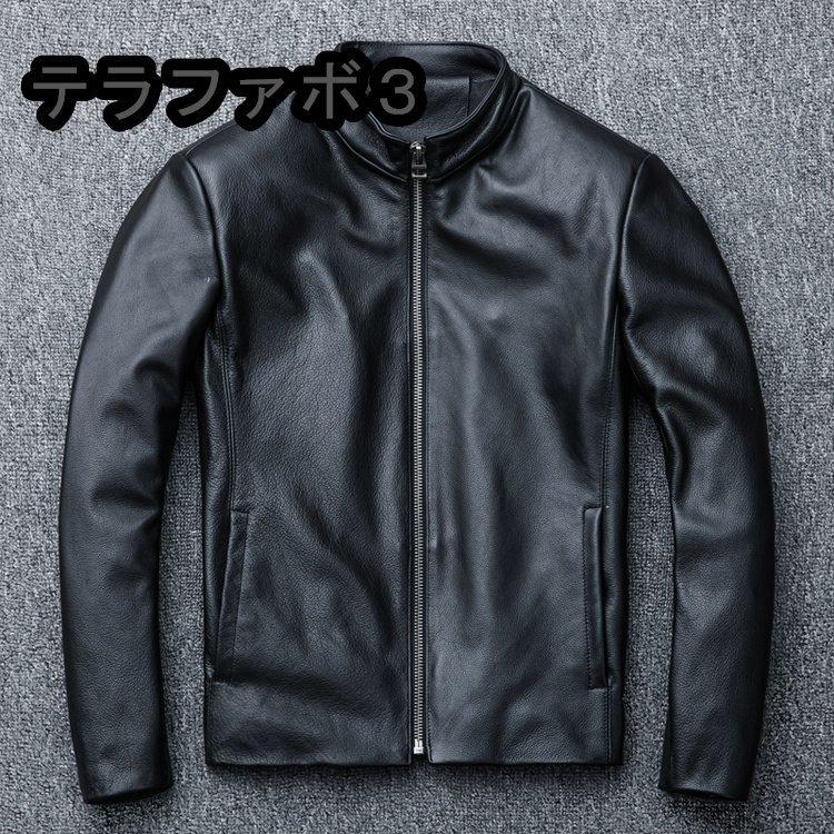 メンズジャケット　レザー タイト 牛革 本革ジャケット ブルゾン オイルレザー Ｓ～5ＸＬ ブラック_画像1