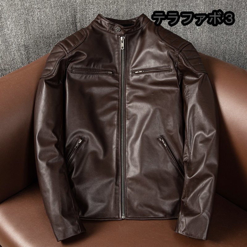 羊革　レザージャケット バイクジャケット ライダース 本革 メンズファッション 革ジャン ブラウンＭ～5XL
