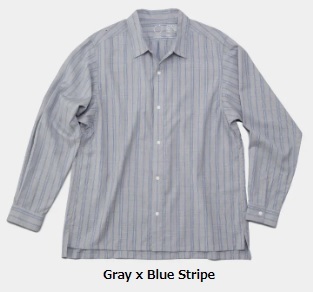 【新品未使用】山と道　Merino Shirt メリノシャツ　Gray x Blue Stripe 　UNISEX M