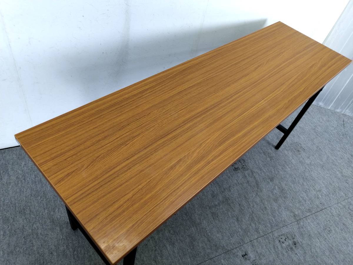 会議用 折り畳み長テーブル 1500×450×700mm 木目調 茶色 オフィス /1_画像2