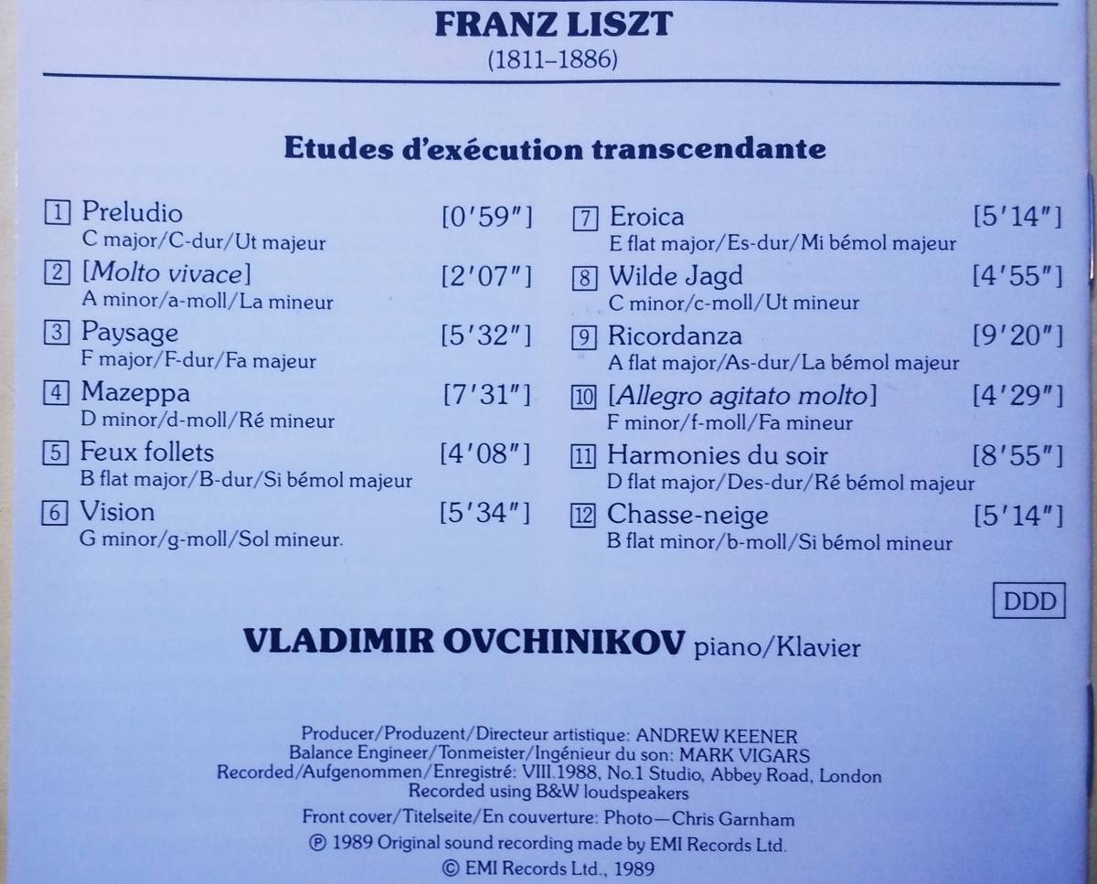 ♪即決/Liszt(リスト):Transcendental Etudes(超絶技巧練習曲)ピアニスト＝Ovchinikov(オフチニコフ)西独盤_画像3