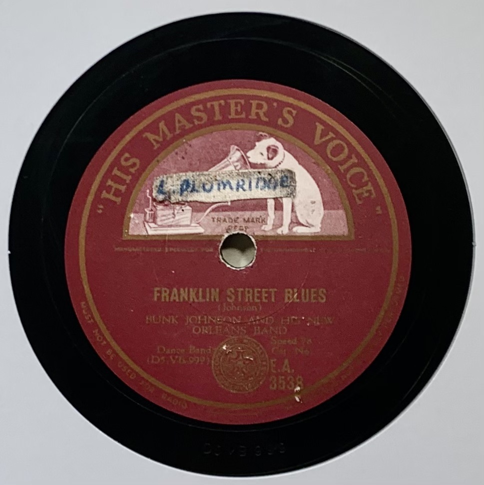 BUNK JOHNSON AND NEW ORLEANS BAND /FRANKLIN STREET BLUES/A CLOSER WALK WITH THEE/ (HMV E.A.3538) SP record 78 RPM (.)
