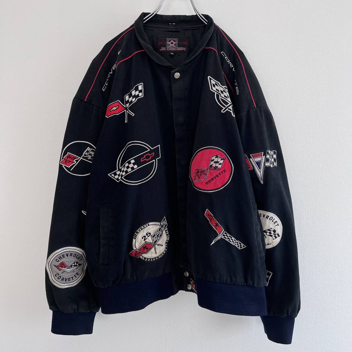 ジェフハミルトン レーシングジャケット 企業刺繍 黒 ビッグサイズ 3XL-
