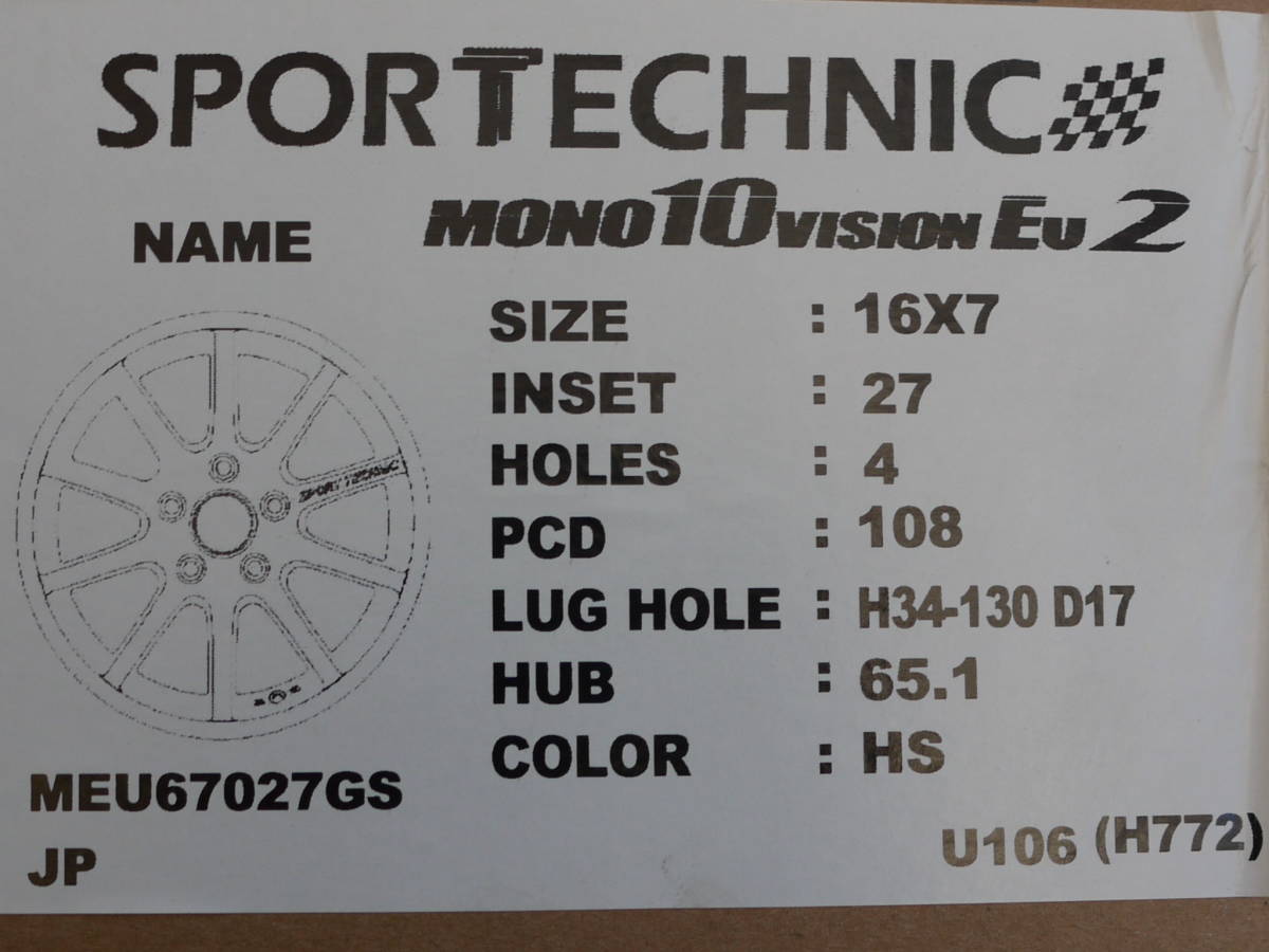 【新品】 SPORT TECHNIC（スポーツテクニック）MONO10 VISION Eu２（ヴィジョン）16×7J＋27/4H/108ハブ径65.1㎜ ４本セット♪_画像7