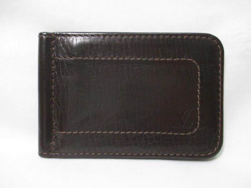 美品 ルイヴィトン LOUIS VUITTON ユタ マネークリップ式2つ折り財布 二つ折り財布 マネークリップ 茶色 革 ブラウン 中古本物