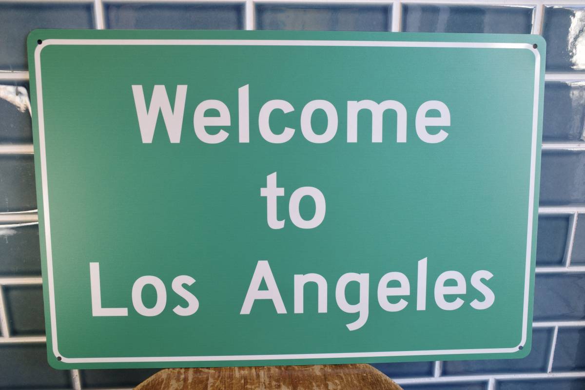 新品 WELCOME TO　LOS ANGELS ウェルカム 世田谷ベース カリフォルニアハウス インテリア 庭　トラフィックサイン　LA_画像1