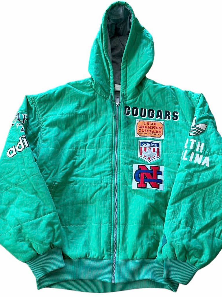 ●●vintage 80's adidas アディダス NORTH CAROLINA COUGARS ノースカロライナ クーガーズ ブルゾン Ｌ緑●●_画像1