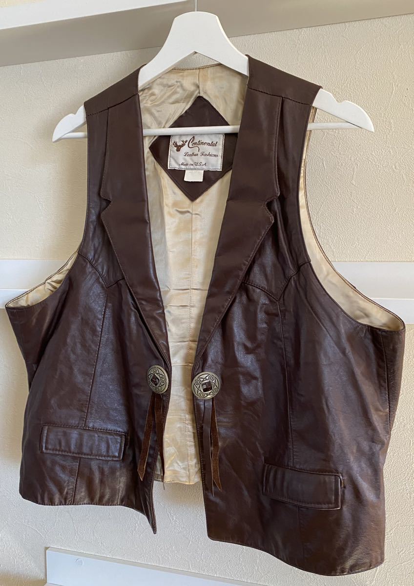 Continental Leather Fashions コンチネンタル レザー ウエスタン ベスト サイズ42/XL バイカー 本革 _画像3