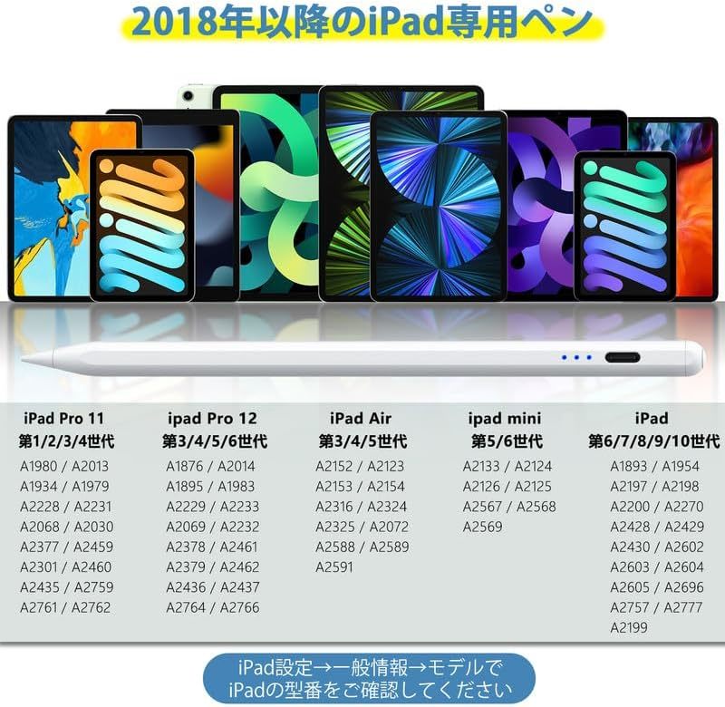 送料無料★【2023最先端精度・10分高速充電】タッチペン ipad ペンシル 超高感度 アップルペンシル 極細 ipad専用 ペン ホワイト _画像3