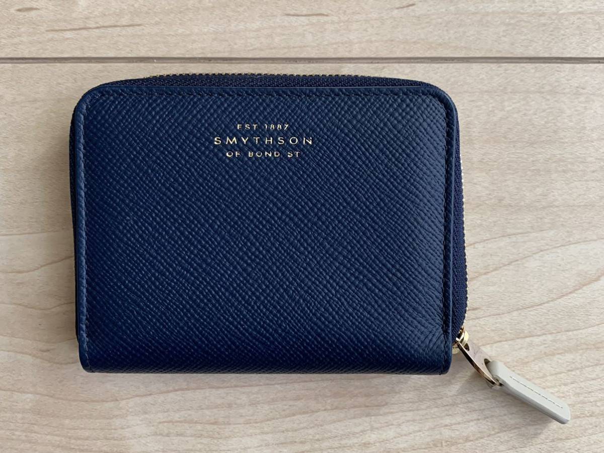 新品未使用 smythson（スマイソン）小銭入れ コインケース 牛革 紺 