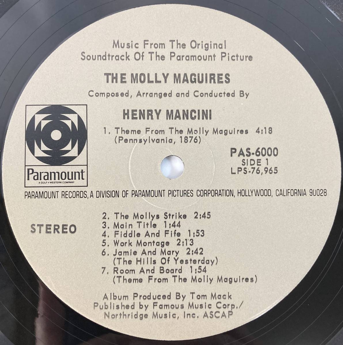 男の闘い (1969) ヘンリー・マンシーニ 米盤LP Paramount PAS6000 STEREO Cutout_画像4