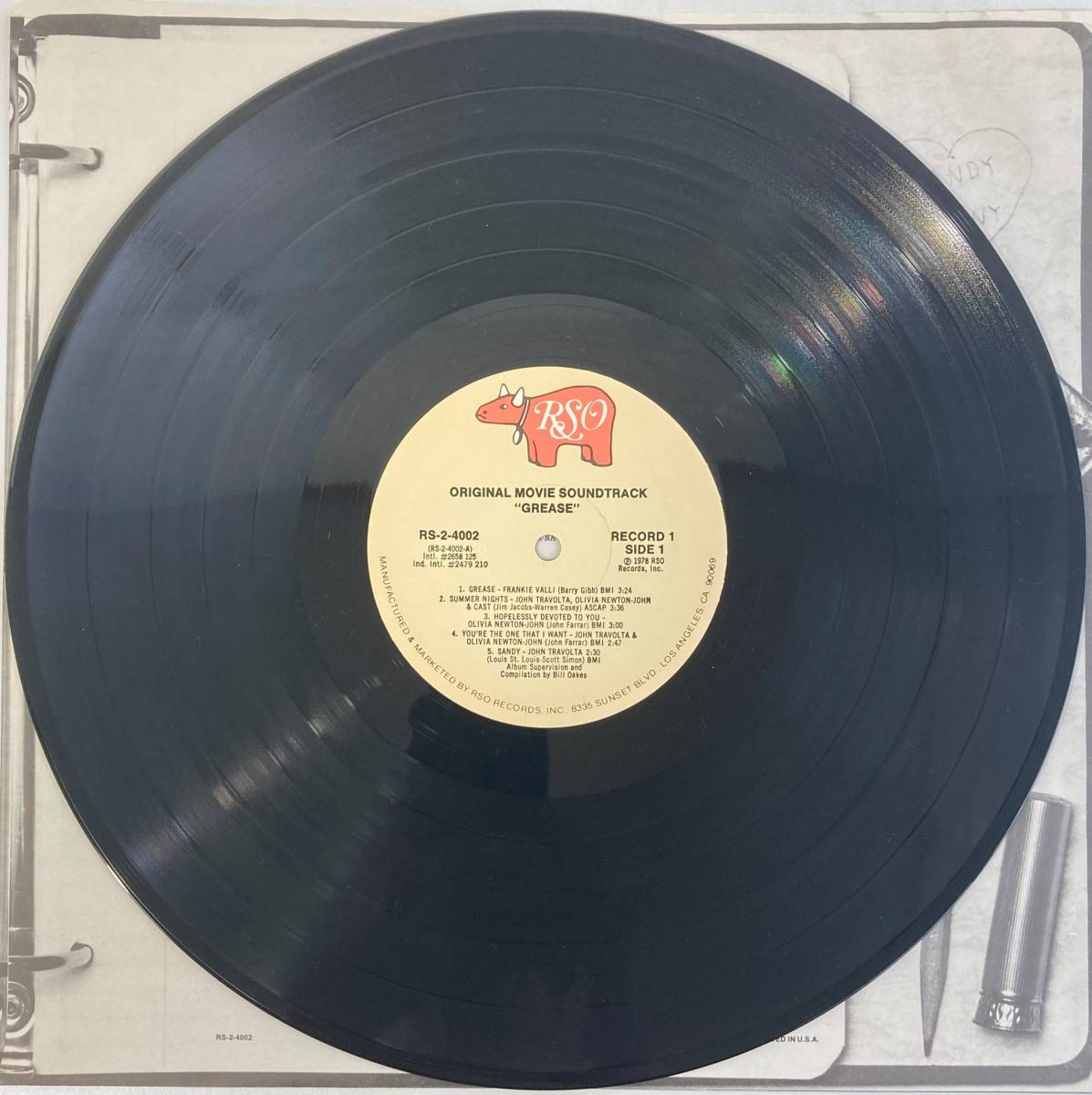 グリース (1978) 音楽プロデュース：ルイス・セントルイス 米盤LP 2枚組 RSO RS-2-4002 見開き_画像4