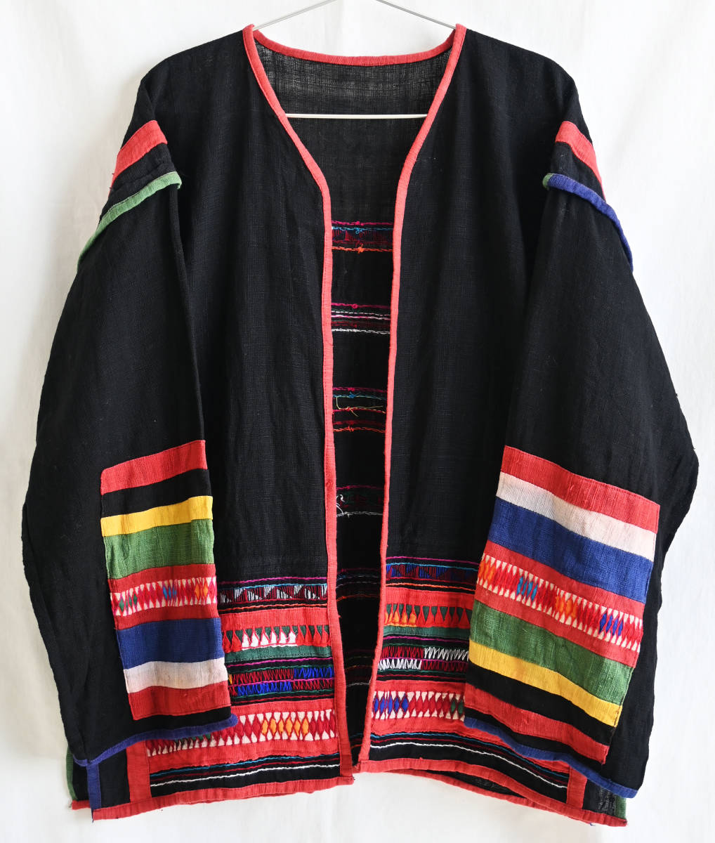 即決【ヴィンテージ タイ製】アカ族 幾何学模様 刺繍 民族衣装